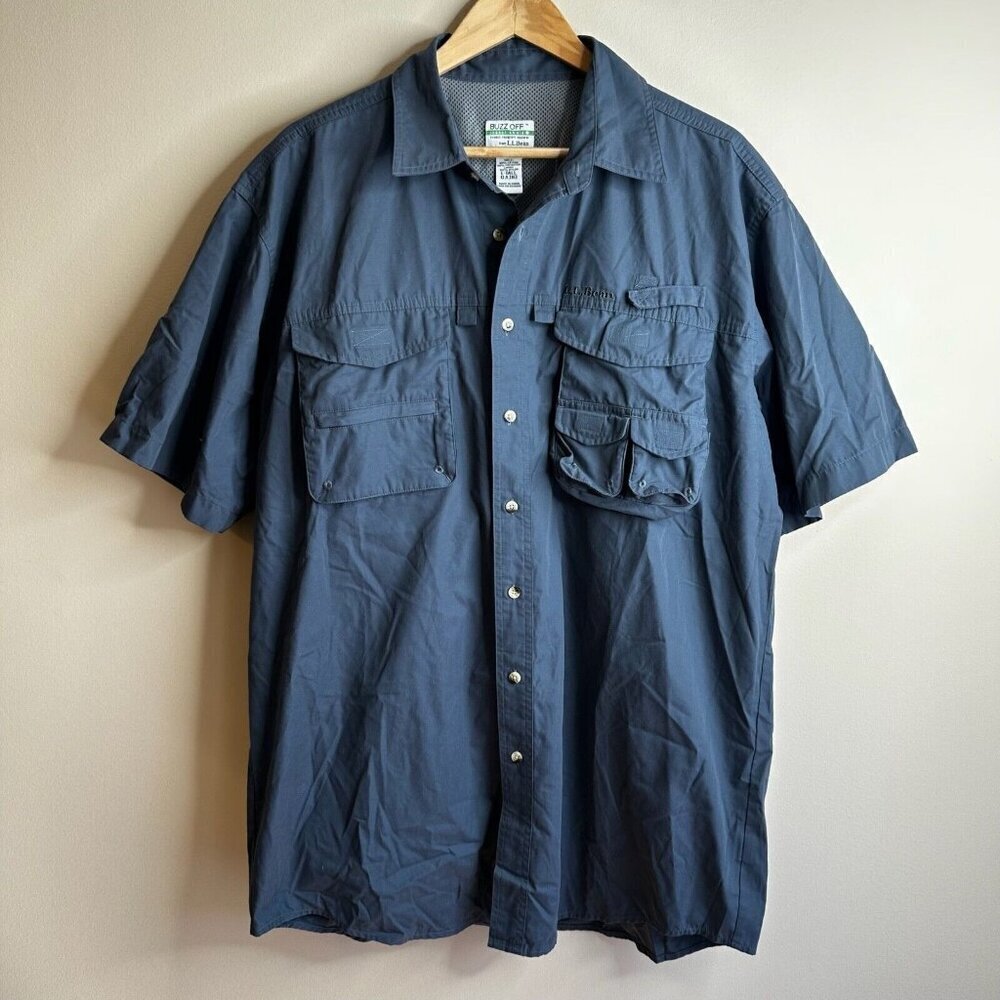 LL Bean Shirt Men's Large Tall Gray Buzz Off Insect Shield Vented Outdoors‎ Bugs